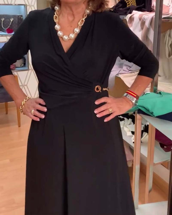 V-Ausschnitt Tailliert Taillenschlitz Kleid