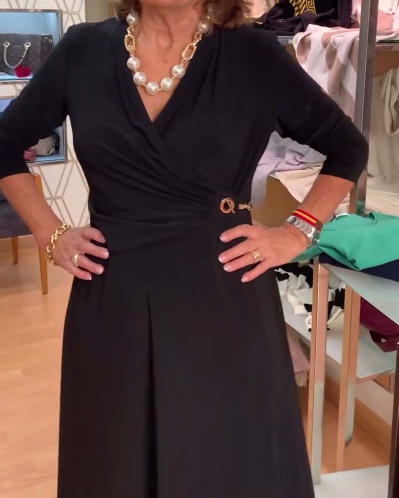 V-Ausschnitt Tailliert Taillenschlitz Kleid