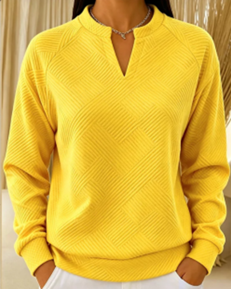 Sweatshirt V-Ausschnitt Gestreift Raglan Einfarbig