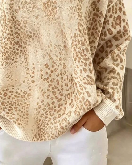 Sweatshirt Leopardenmuster Rundhals Loose Fit