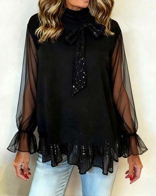 Elegante Bluse mit Rüschenärmeln und Schleife