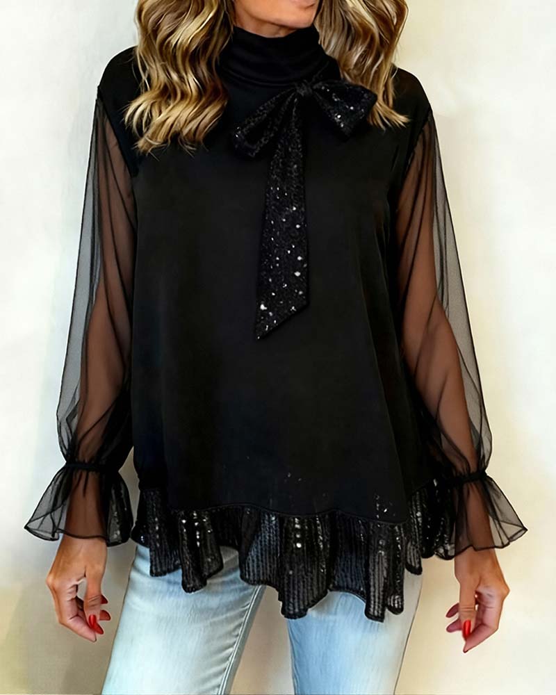 Elegante Bluse mit Rüschenärmeln und Schleife