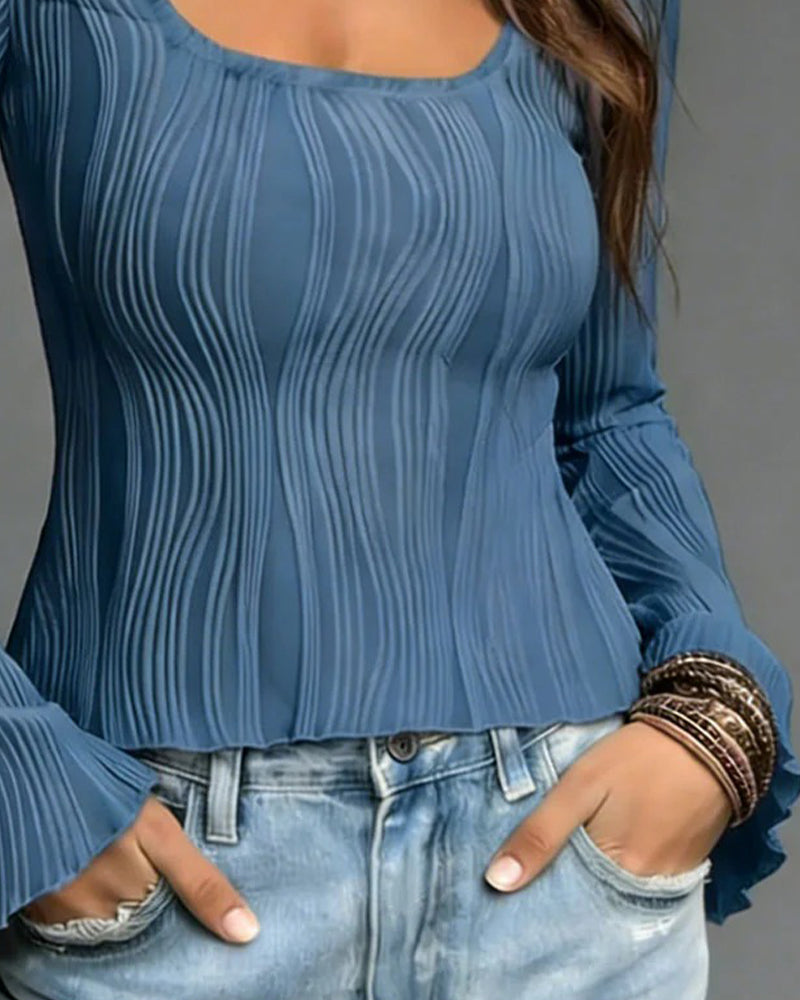 Oberteil Mit Eckigem Ausschnitt Und Rüschenärmeln Mit Kräuselung