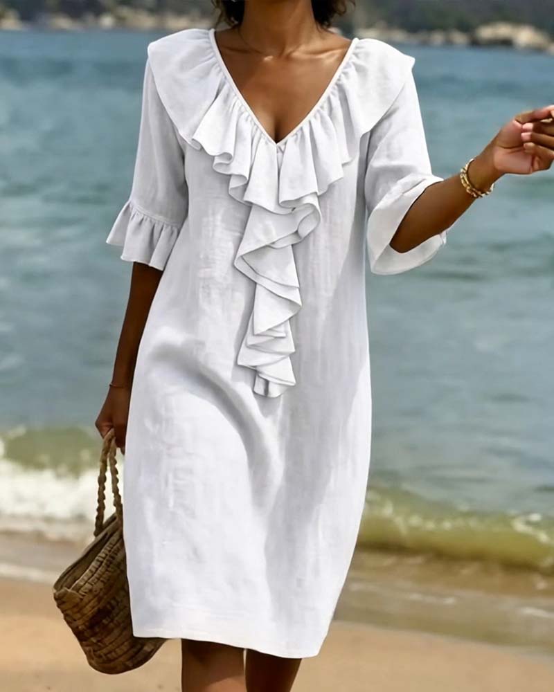 Kleid V-Ausschnitt Rüsche Shift