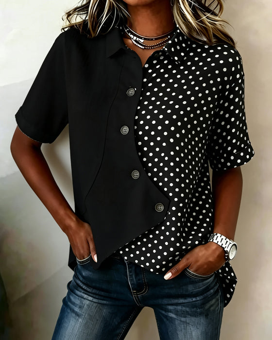 Hemd Colorblock Polka-Dot diagonaler Knopf