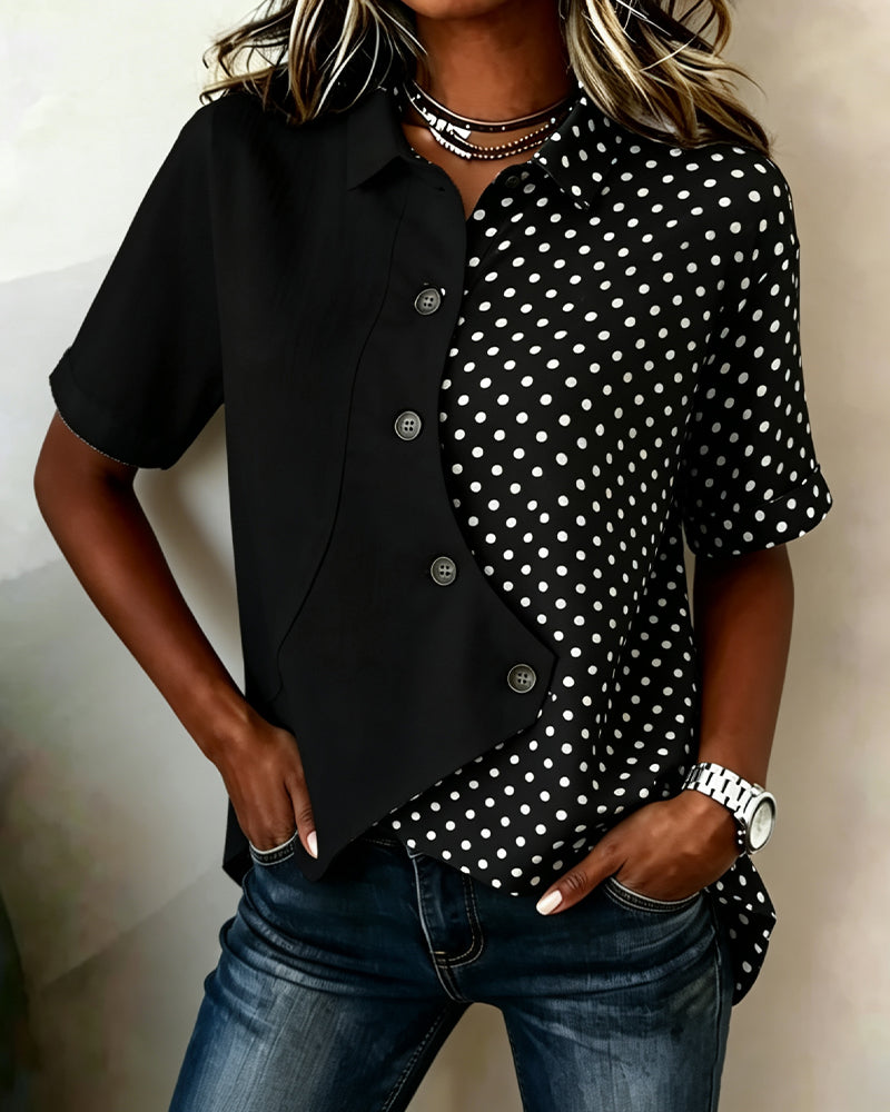 Hemd Colorblock Polka-Dot diagonaler Knopf
