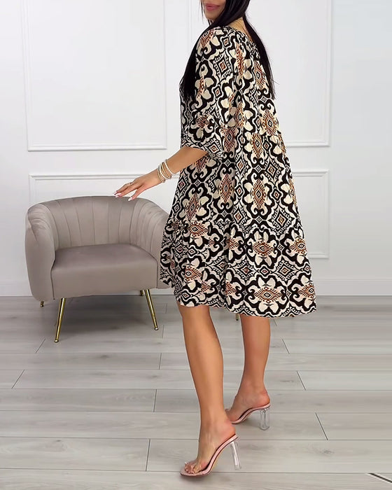 Kleid Vintage-Print knielang