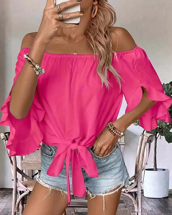 Bluse Bandage Off-Shoulder Rüschenärmel