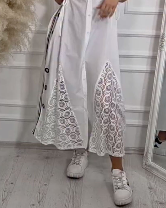 Kleid Revers Spitze Patchwork Ärmellos