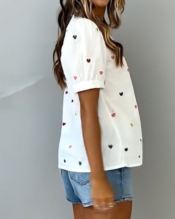 Top Herz Kurzarm V-Ausschnitt