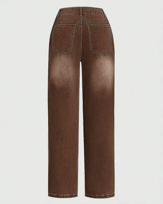 Jeans Multi-Knopf Gewaschen Locker