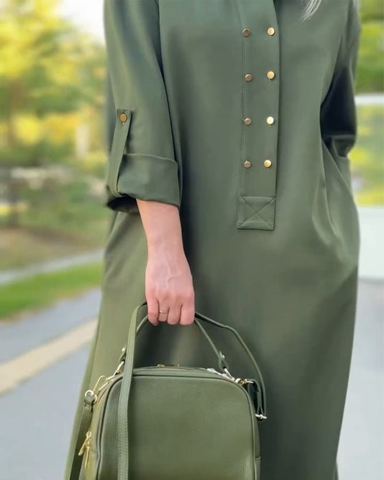 Kleid Revers Casual Tasche Shift