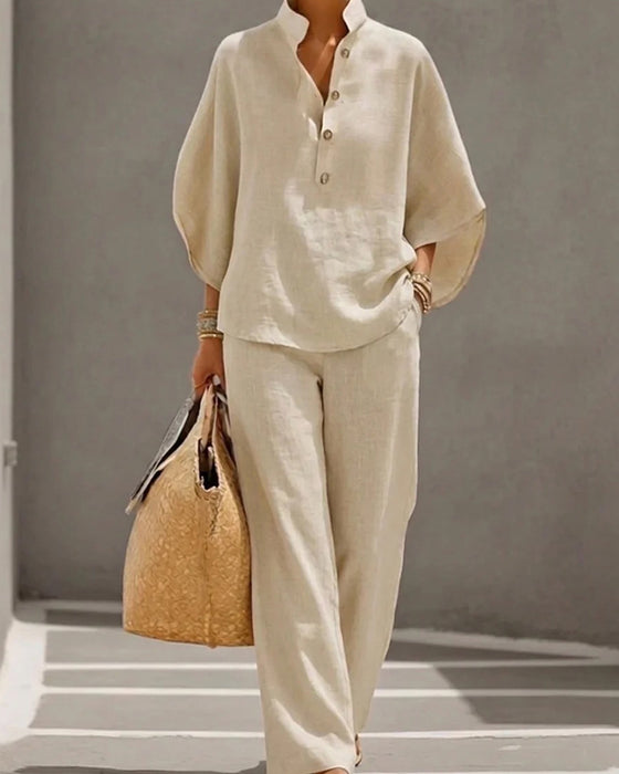 Set Stehkragen Fledermaus Ärmel Weites Bein Hose