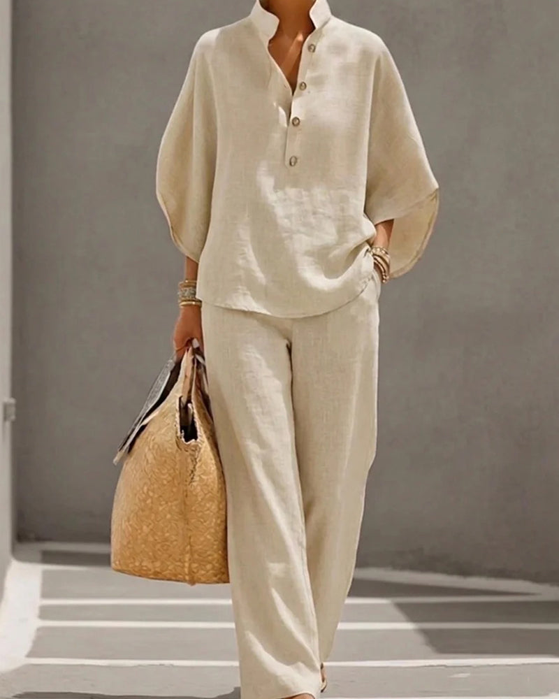 Set Stehkragen Fledermaus Ärmel Weites Bein Hose