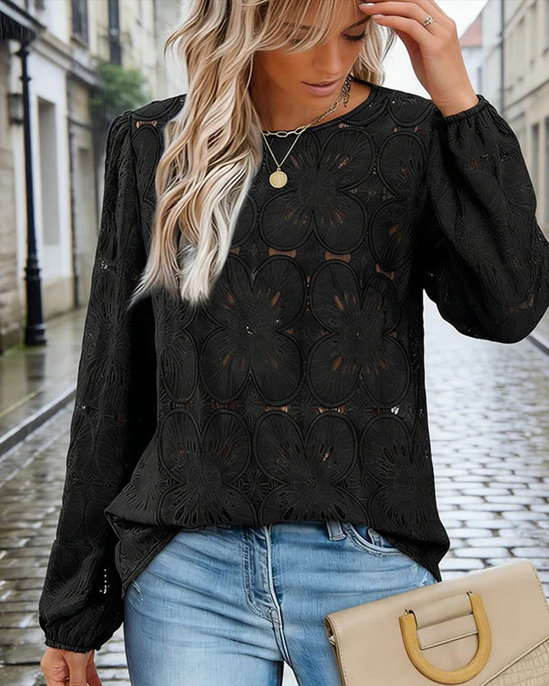 Durchbrochen Damen Elegant Rundhals