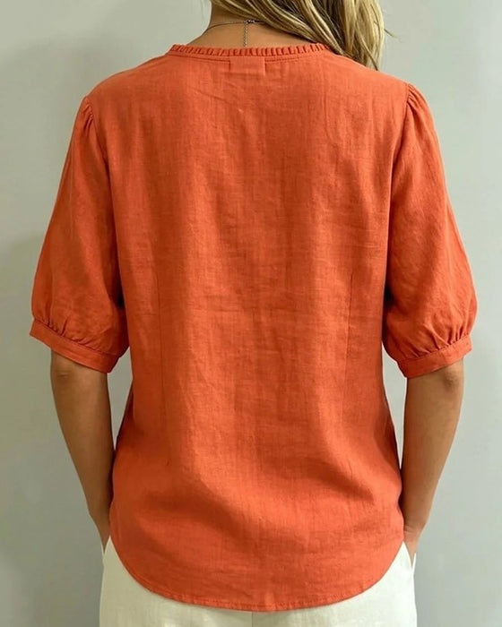 Bluse Rüsche Besatz Knopf Tasche