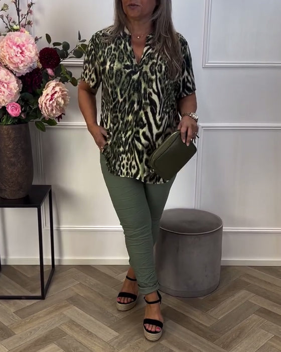 Bluse Modisch Leopardenmuster Kurzarm