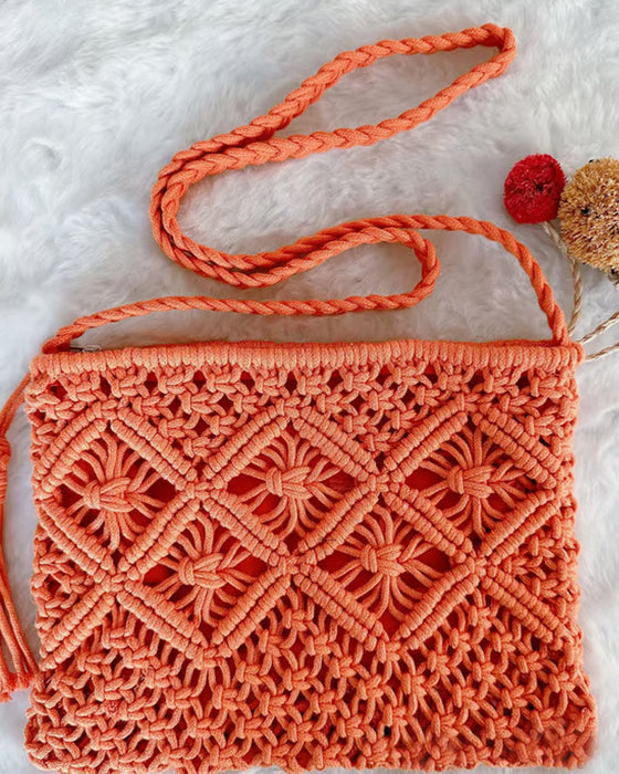 🏆Blitzangebot⚡Minimalistische Quasten Damenclutch – Retro Tasche aus Baumwollseil Geflochten Boho Strandtasche für den Sommerurlaub