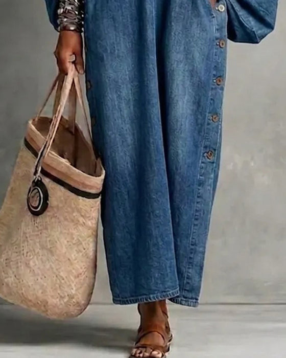 Kleid V-Ausschnitt Tasche Lässig