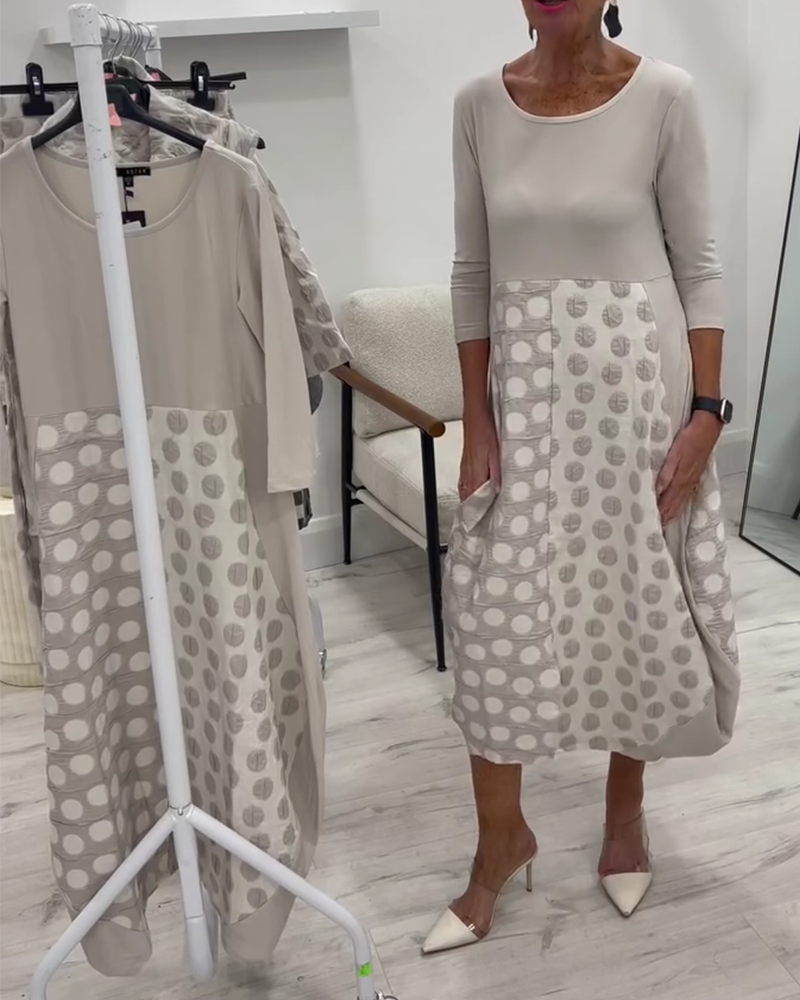 Kleid Rundhals Tupfen Patchwork Tulpe