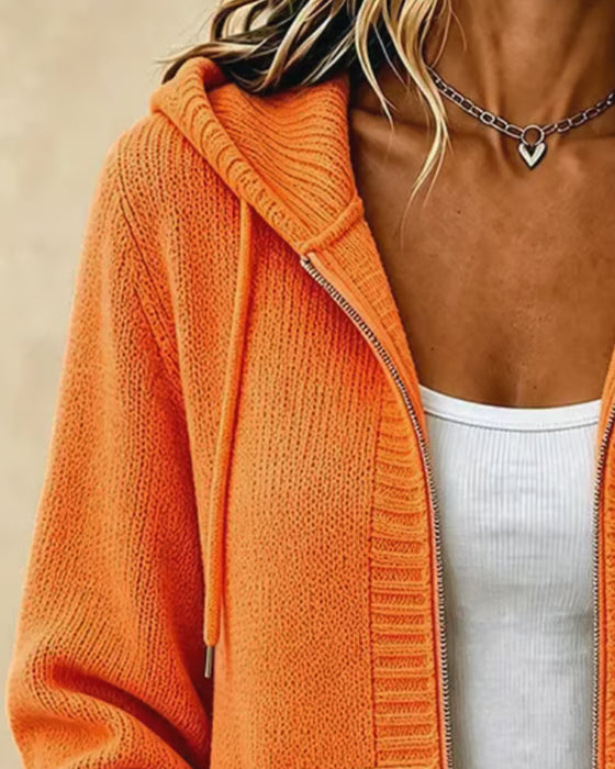Sweater Mantel Kapuze Reißverschluss Tasche Kordel