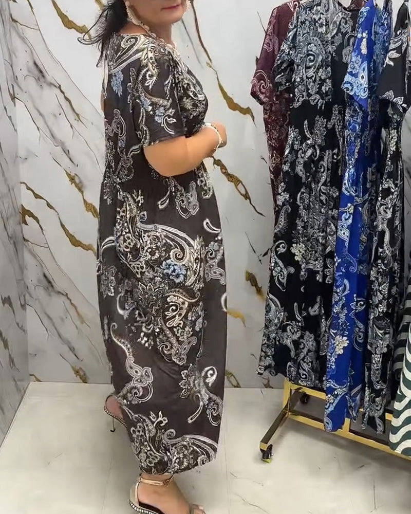 Kleid V-Ausschnitt Geblümt Tailliert Maxi