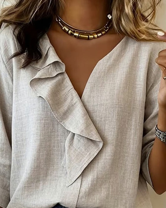 Bluse gerüscht einfarbig langärmlig