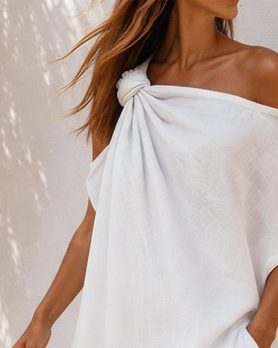 Kleid Ein-Schulter Twist Knoten