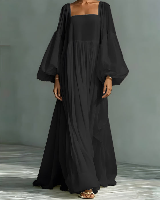 Kleid Quadratischer Ausschnitt Puff Ärmel Fee Maxi
