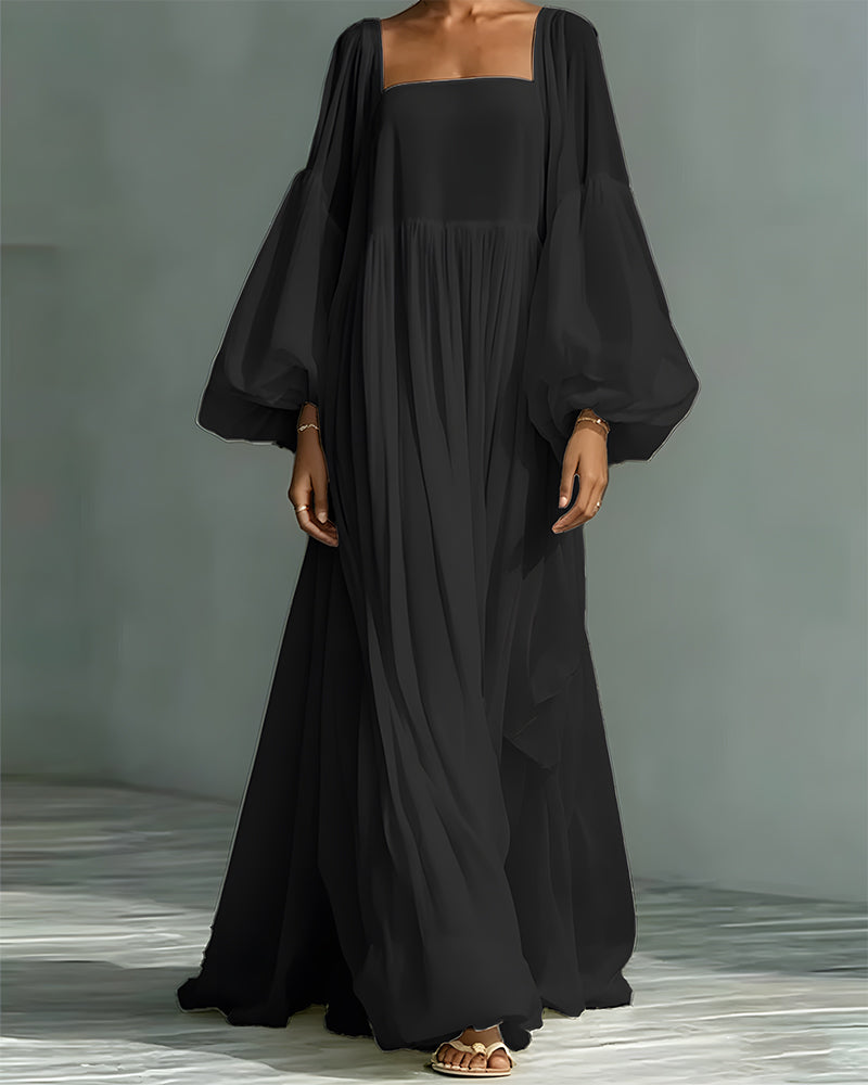 Kleid Quadratischer Ausschnitt Puff Ärmel Fee Maxi