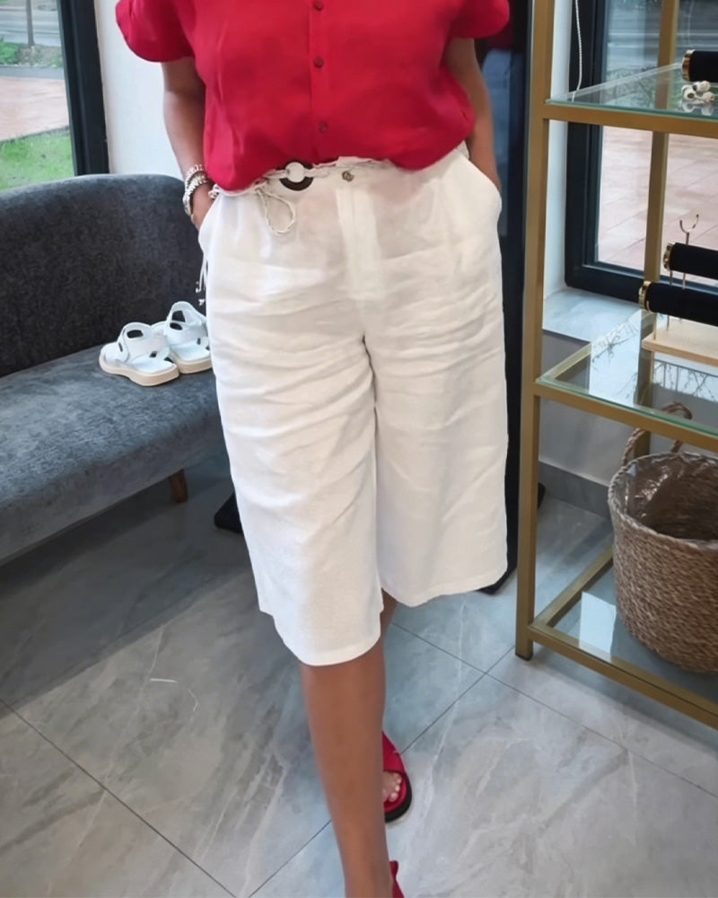 Hose Hohe Taille Loose Fit Bindegürtel Weites Bein