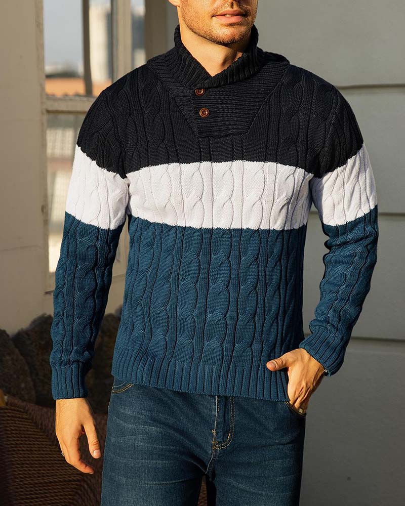 Pullover Hoher Hals Knopf Kontrast Herren