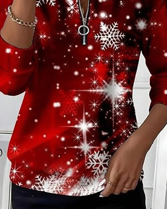 Sweatshirt Weihnachten Schneeflocke Halber Reißverschluss