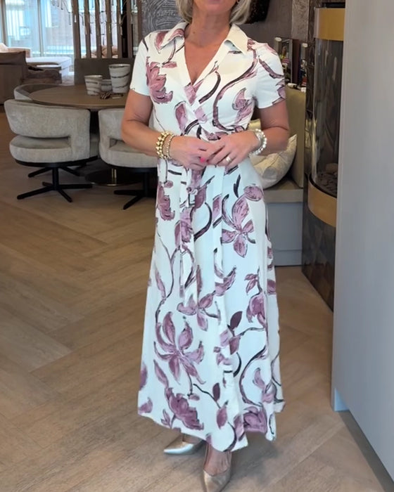 Kleid Blumendruck V-Ausschnitt