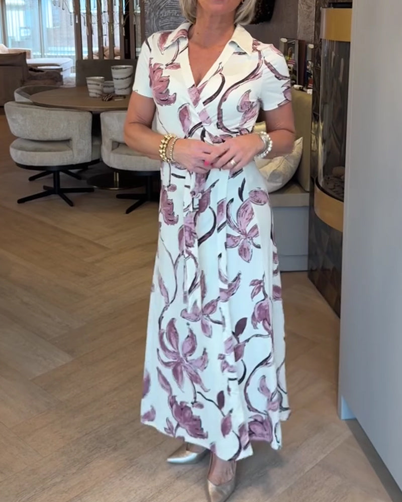 Kleid Blumendruck V-Ausschnitt