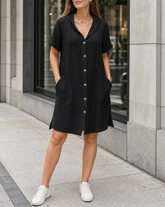 Kleid Seitentasche Knopf Lässig