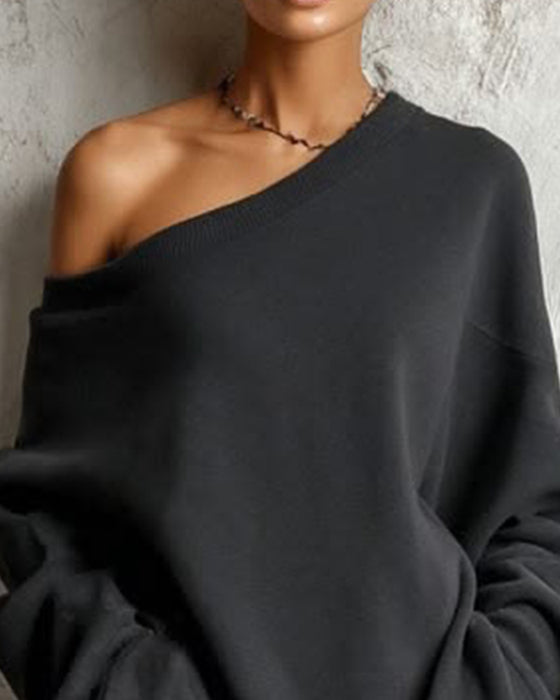 Kleid Langarm Ein-Schulter