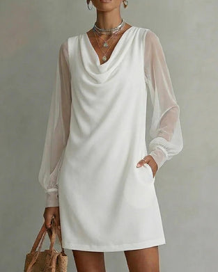 Kleid Atmungsaktiv Ärmel Cowl-Neck