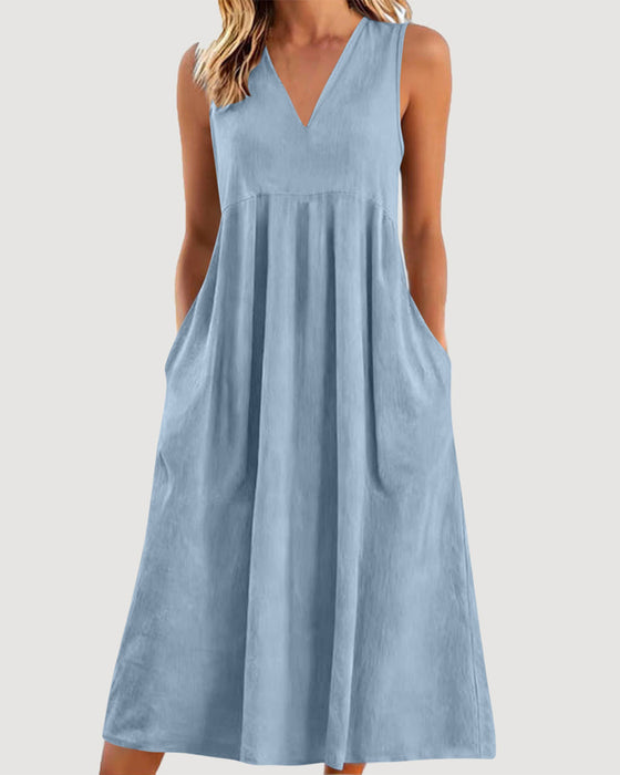 Kleid Einfarbig V-Ausschnitt Ärmellos