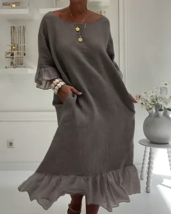 Kleid Rüsche Tasche Lässig