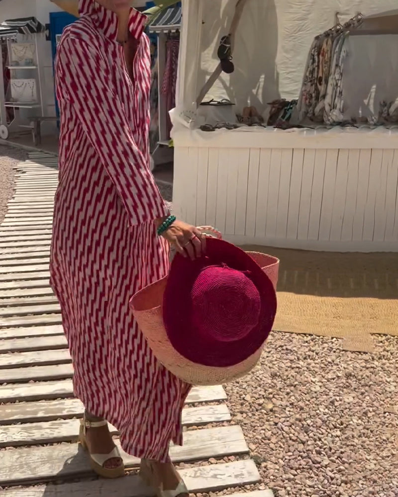 Kleid Revers Streifen Lässig