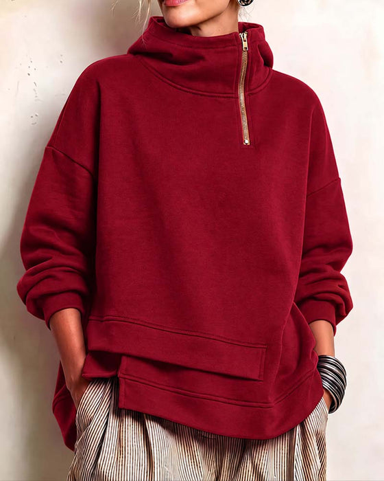 Sweatshirt Rollkragen Reißverschluss Unregelmäßig