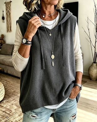 Tanktop Mit Kapuze Gerippt Kordelzug Pullover
