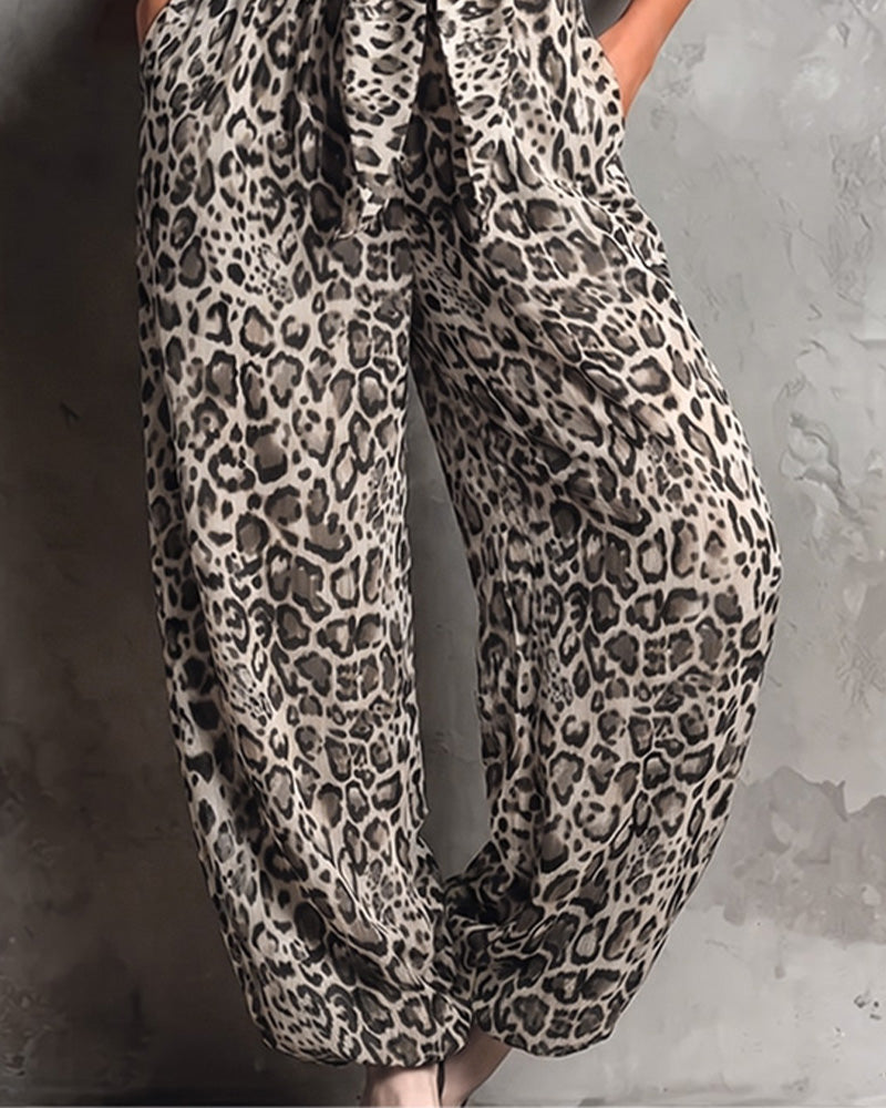 Jumpsuit Leopardenmuster Träger Weites Bein
