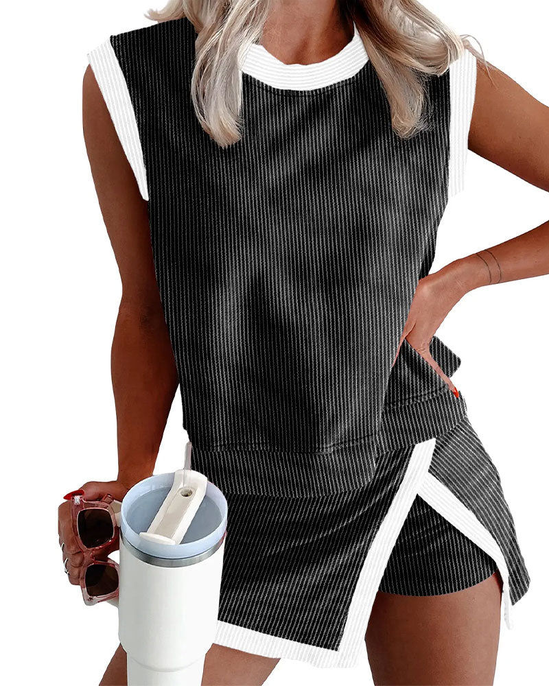 Set Gestreift Geteilt Blickdicht Tanktop