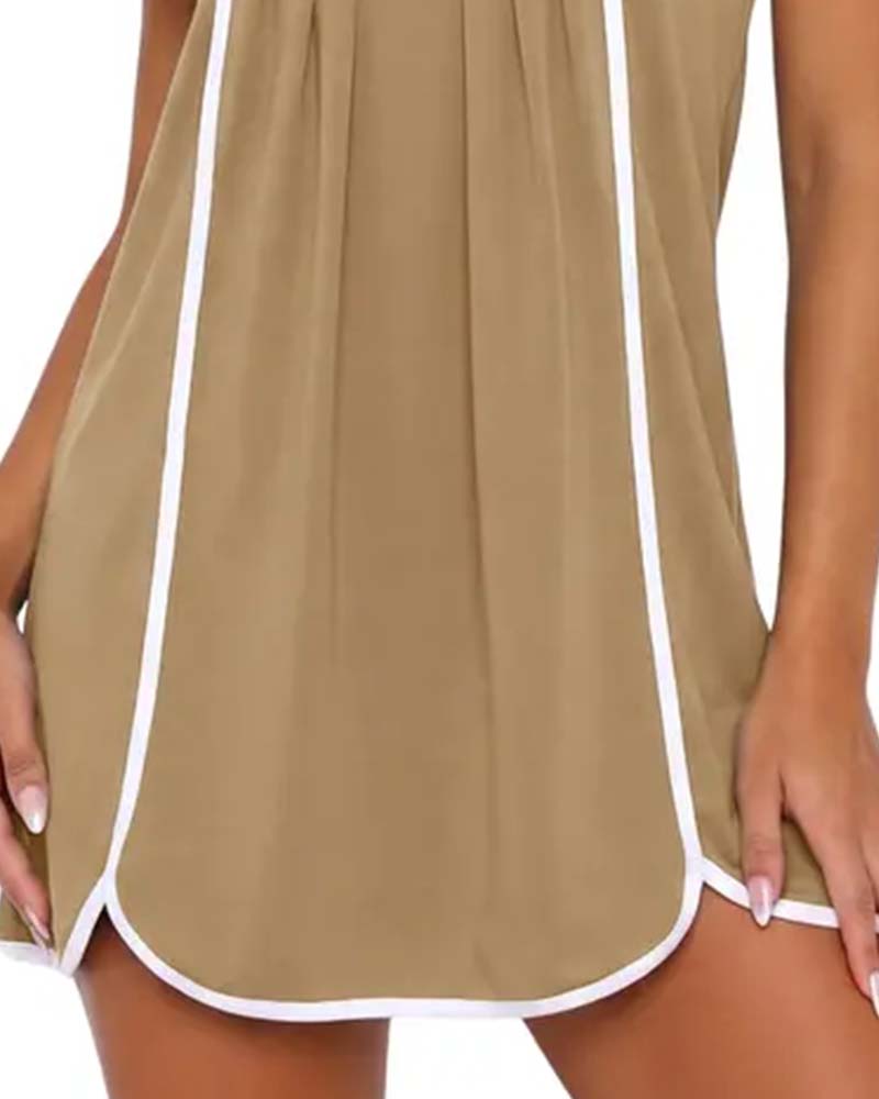 Kleid weiß eingefasst Colorblock ärmellos