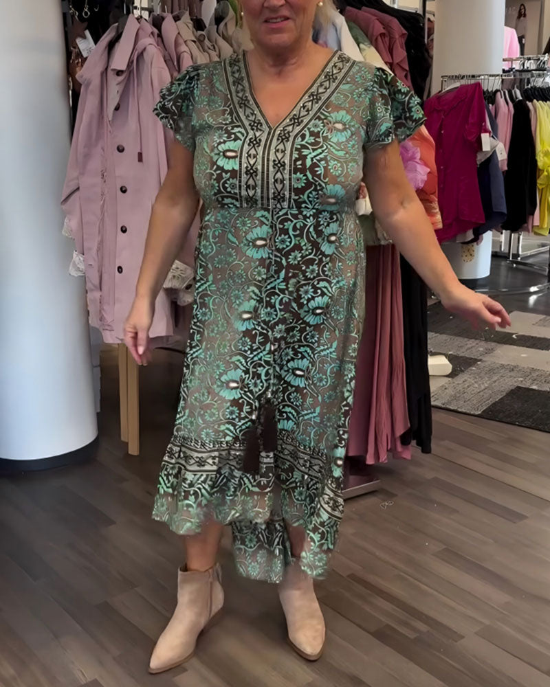 Kleid Retro Blumenmuster Mittelarm