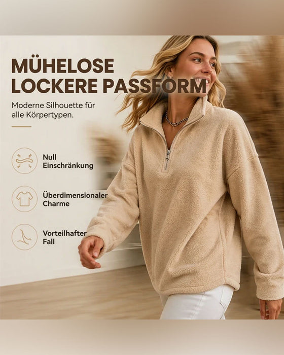 Sweatshirt Reißverschluss Kleiner Stehkragen Pullover