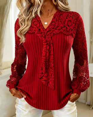 Unifarbene Bluse mit Fliege und Streifenmuster