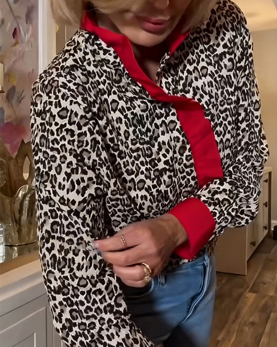 Bluse gerüscht Leopardenprint farbgebockt